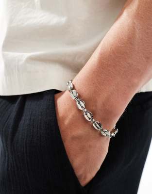 Asos Design Waterproof Stainless Steel Mariner Link Bracelet In Silver Tone