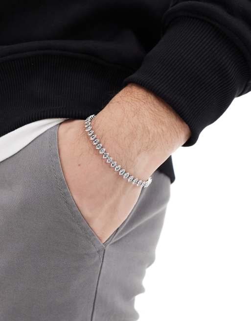 ASOS DESIGN waterproof stainless steel marquise pave crystal bracelet in silver tone