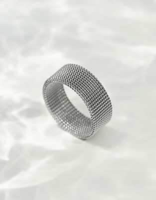 ASOS DESIGN waterproof stainless steel mesh band ring in silver tone | ASOS