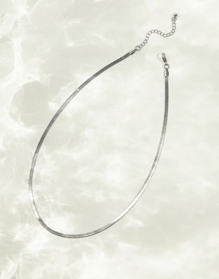 ASOS DESIGN waterproof stainless steel mid length 16'' necklace with snake chain in silver tone