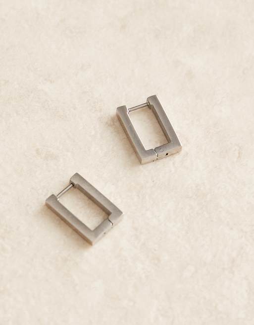 ASOS DESIGN waterproof stainless steel mini-square huggie earrings in silver tone, 2 of 3