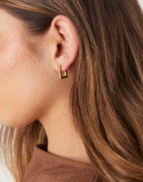 ASOS DESIGN waterproof stainless steel mini squared hoop earrings - view 1