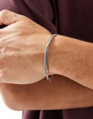 Asos Design Waterproof Stainless Steel Mixed Chain Bracelet In Silver
