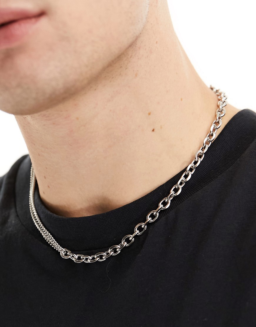 Asos Design Waterproof Stainless Steel Mixed Chain Necklace In Silver Tone
