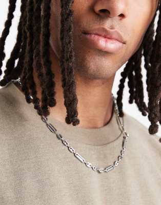 Asos Design Waterproof Stainless Steel Mixed Marina Chain Necklace In Metallic