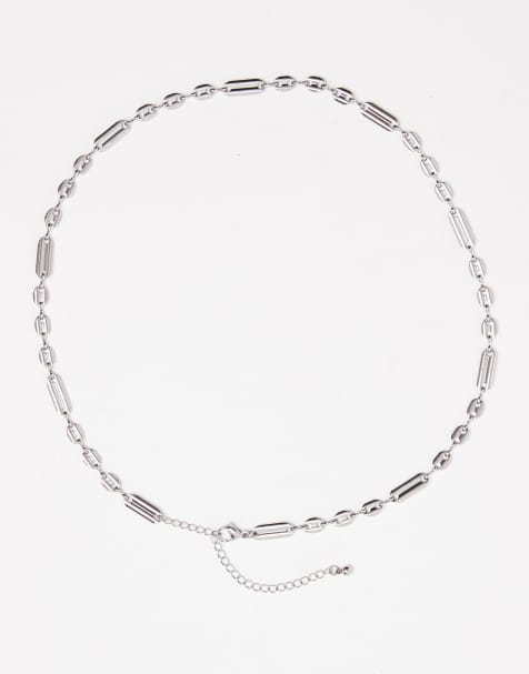 ASOS DESIGN waterproof stainless steel mixed marina chain necklace in silver - view 2
