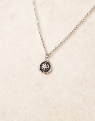 Asos Design Waterproof Stainless Steel Molten Compass Pendant Necklace In Metallic