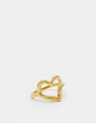 ASOS DESIGN waterproof stainless steel molten heart ring in gold tone - ASOS Price Checker