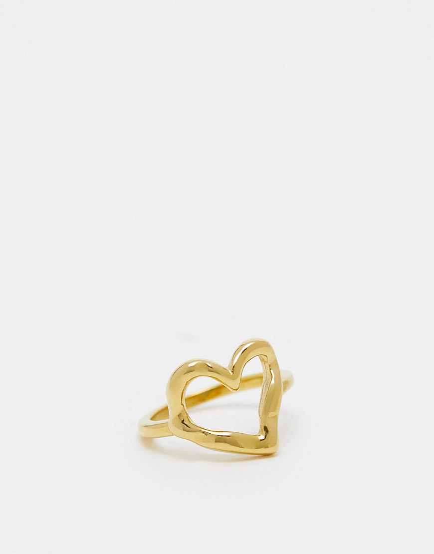 ASOS DESIGN waterproof stainless steel molten heart ring in gold tone