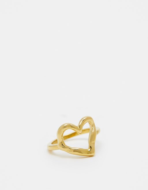  ASOS DESIGN waterproof stainless steel molten heart ring in gold tone