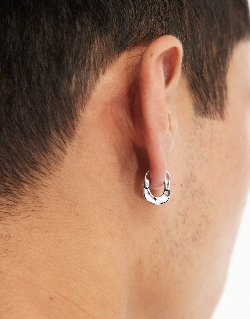 ASOS DESIGN waterproof stainless steel molten hoop earrings in silver tone