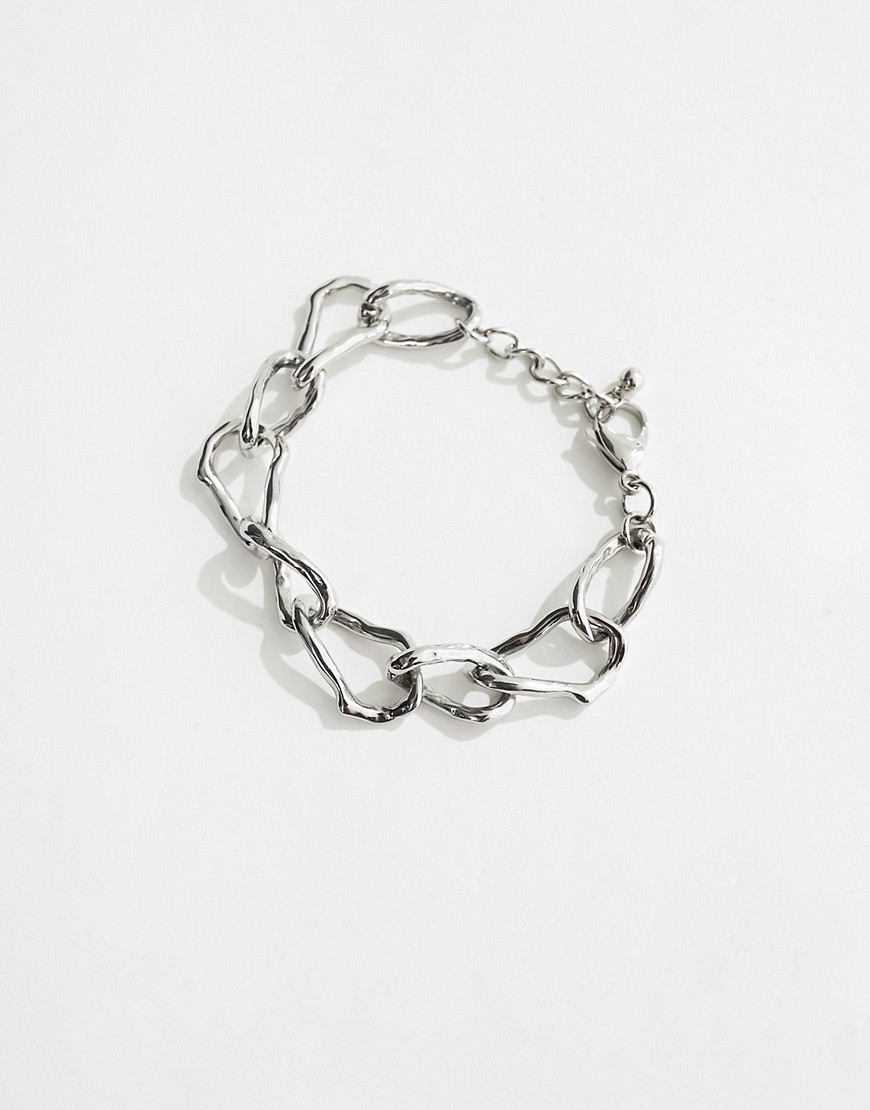 ASOS DESIGN waterproof stainless steel molten link chain bracelet in silver tone