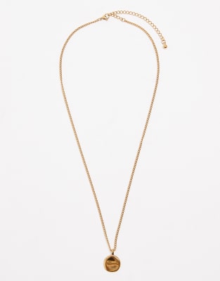 Asos Design Waterproof Stainless Steel Molten Pendant In Gold