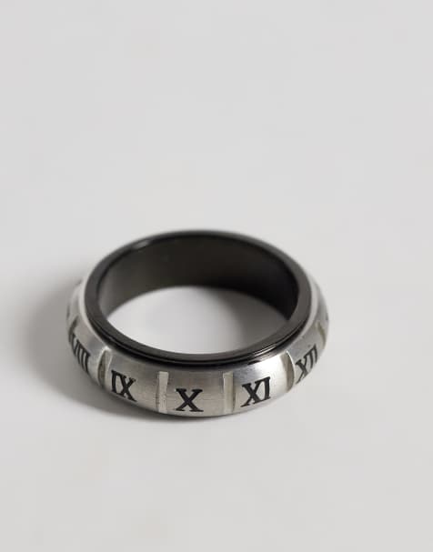 ASOS DESIGN waterproof stainless steel moveable roman numerals ring in silver - view 1