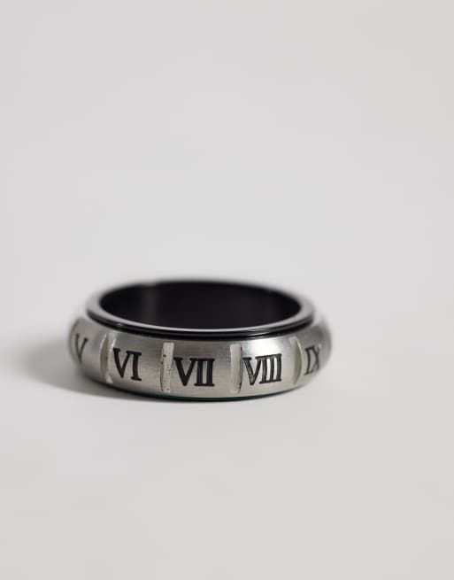ASOS DESIGN waterproof stainless steel moveable roman numerals ring in silver, 2 of 3