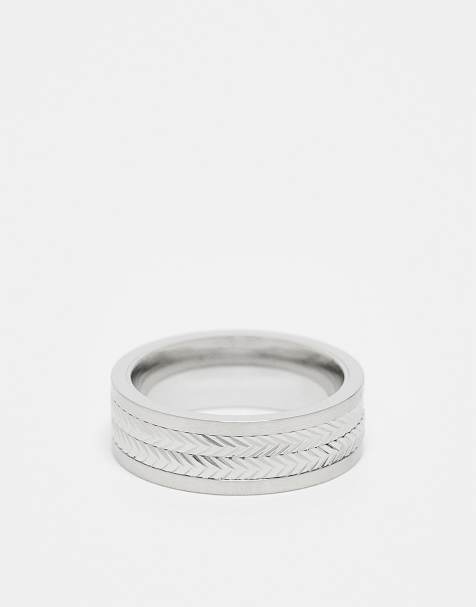 ASOS DESIGN waterproof stainless steel movement band ring with engraved design in silver tone - view 1