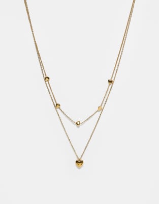 Asos Design Waterproof Stainless Steel Multi-row Necklace With Heart Pendant