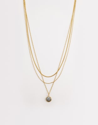 Asos Design Waterproof Stainless Steel Multi-row Necklace With Stone Set And Chain Detailing In Gold