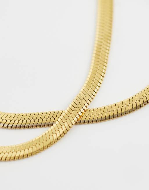 ASOS DESIGN waterproof stainless steel multi-row snake chain bracelet in gold tone, 2 of 3