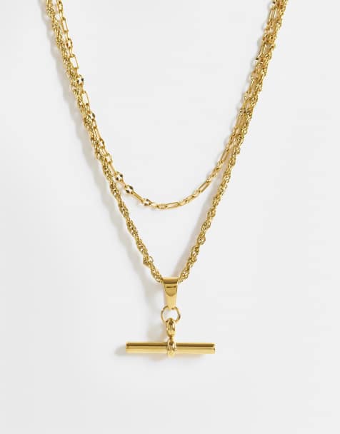 ASOS DESIGN waterproof stainless steel muti-row necklace with tbar in gold tone - view 1