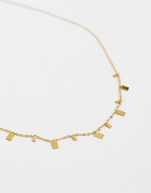 ASOS DESIGN waterproof stainless steel necklace rectangle charm design in gold tone, 2 of 4