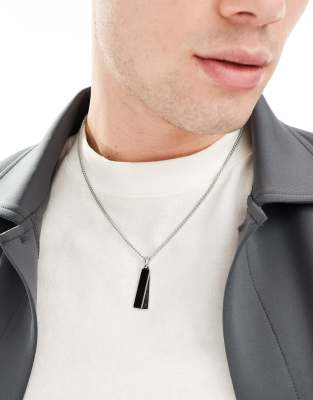 Asos Design Waterproof Stainless Steel Necklace With Bar Pendant In Silver Tone