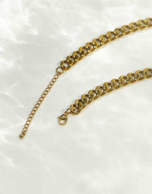 ASOS DESIGN waterproof stainless steel necklace with chunky chain detail in  gold tone