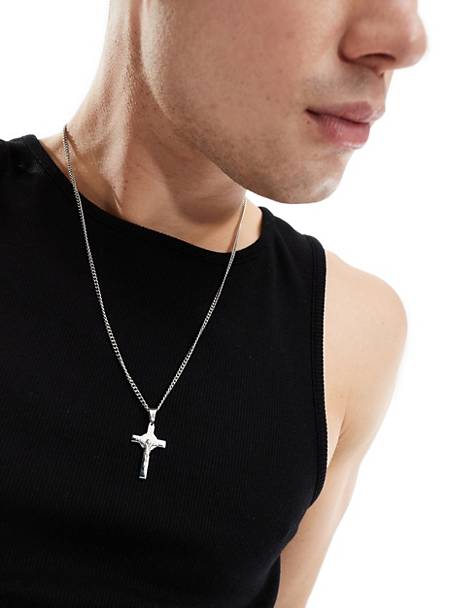 ASOS DESIGN waterproof stainless steel necklace with cross pendant in silver tone
