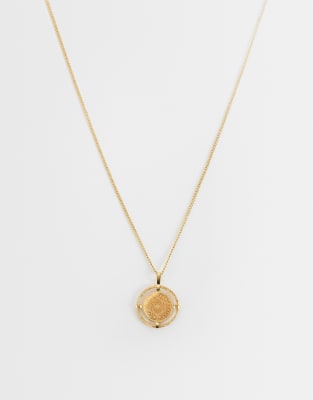 Asos Design Waterproof Stainless Steel Necklace With Disc Charm In Gold