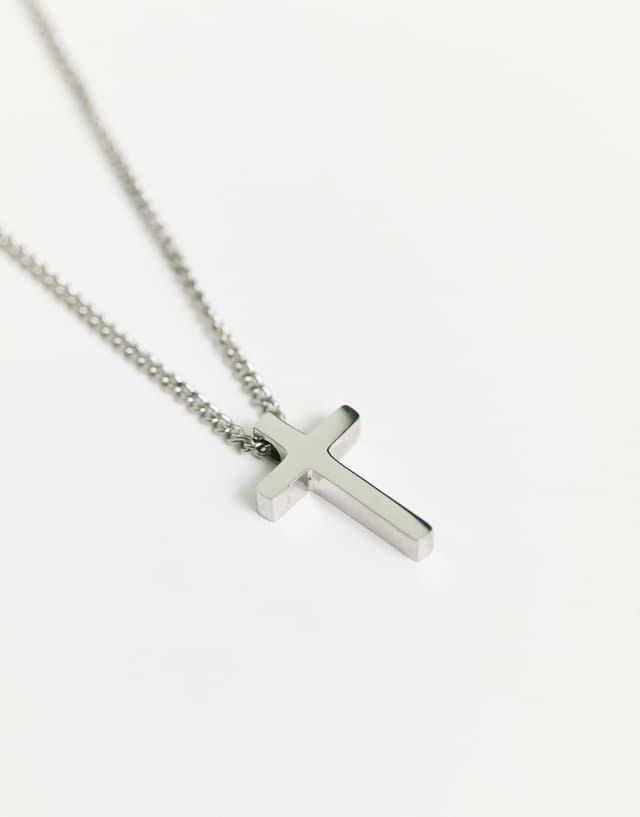 ASOS DESIGN waterproof stainless steel necklace with ditsy cross pendant in silver tone