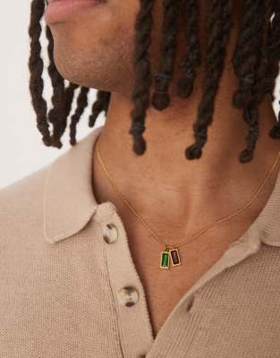 Asos Design Waterproof Stainless Steel Necklace With Double Baguette Pendant