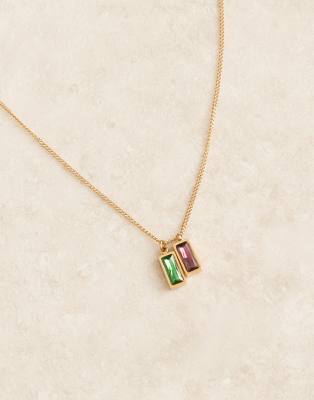 Asos Design Waterproof Stainless Steel Necklace With Double Baguette Pendant