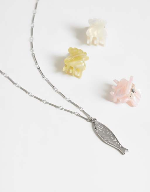 ASOS DESIGN waterproof stainless steel necklace with fish pendant in silver tone, 2 of 4