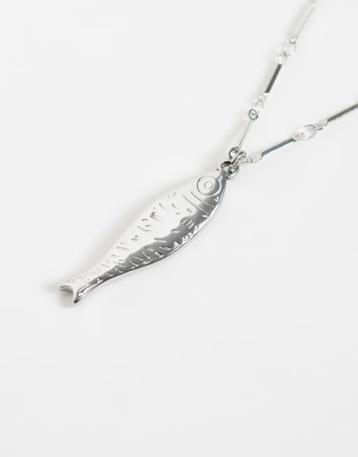 ASOS DESIGN waterproof stainless steel necklace with fish pendant in silver tone, 3 of 4
