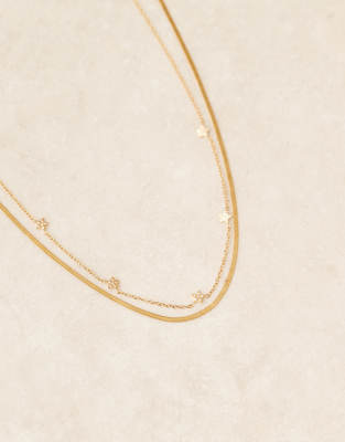 Asos Design Waterproof Stainless Steel Necklace With Flat Snake Chain And Star Details In Metallic
