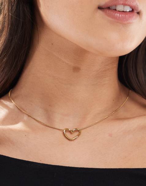 ASOS DESIGN waterproof stainless steel necklace with heart pendant in gold tone with gift bag - view 1