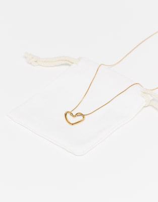 Asos Design Waterproof Stainless Steel Necklace With Heart Pendant In Gold