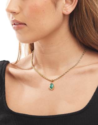 ASOS DESIGN ASOS DESIGN waterproof stainless steel necklace with malachite look coin pendant-Gold