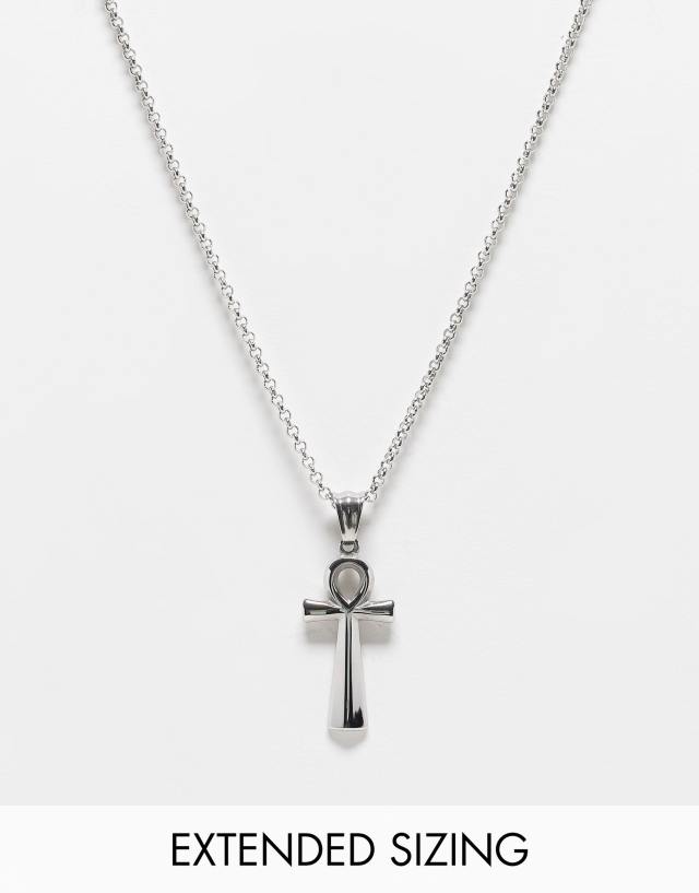 ASOS DESIGN waterproof stainless steel necklace with mini ankh pendant in silver tone