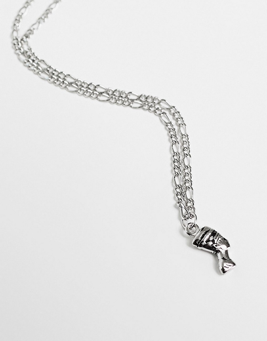 ASOS DESIGN waterproof stainless steel necklace with nefertiti pendant in burnished silver tone
