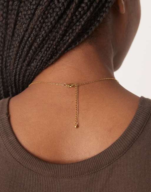 ASOS DESIGN waterproof stainless steel necklace with pearl dot-dash chain in gold tone, 3 of 3