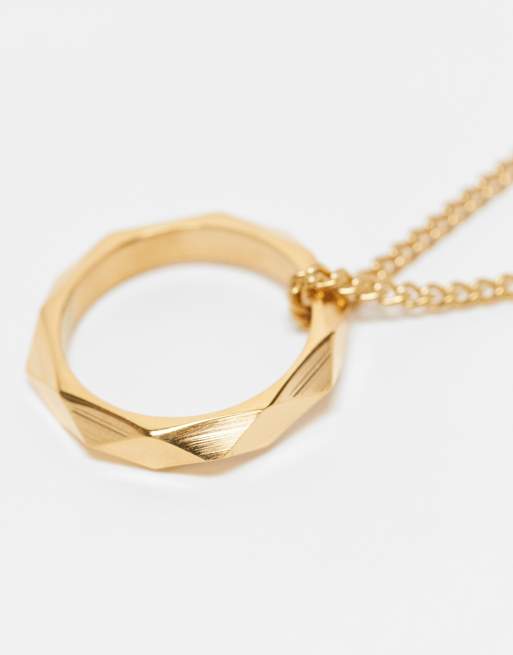 ASOS DESIGN waterproof stainless steel necklace with ring pendant in gold  , 3 of 4
