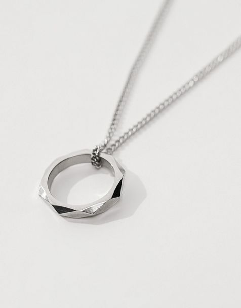 ASOS DESIGN waterproof stainless steel necklace with ring pendant in silver tone