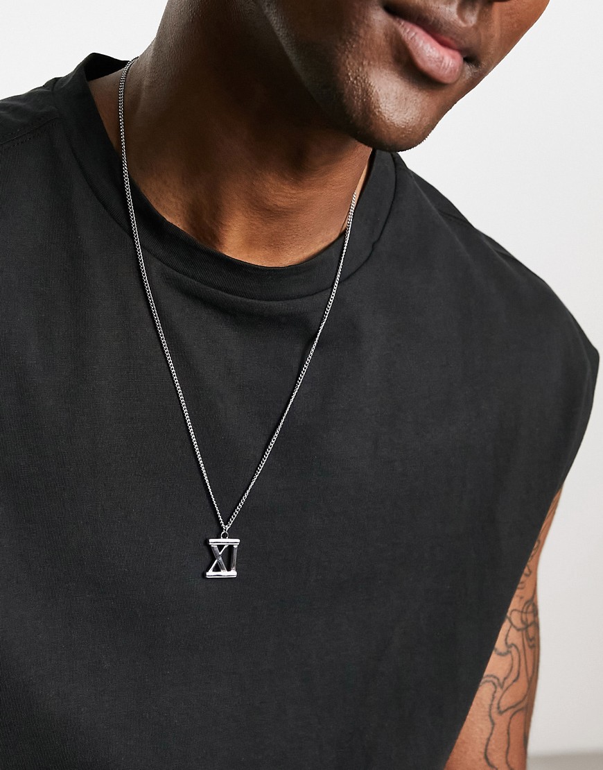 ASOS DESIGN waterproof stainless steel necklace with roman numeral pendant in silver tone