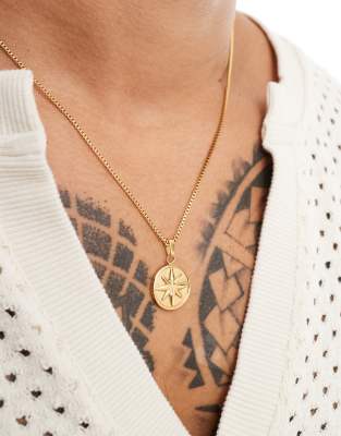 ASOS DESIGN waterproof stainless steel necklace with round pendant in gold tone-Silver