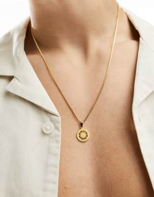 Asos Design Waterproof Stainless Steel Necklace With Round Pendant In Gold Tone