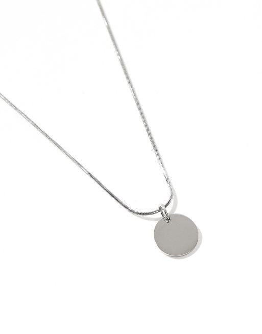 ASOS DESIGN waterproof stainless steel necklace with round pendant in silver tone, 2 of 4