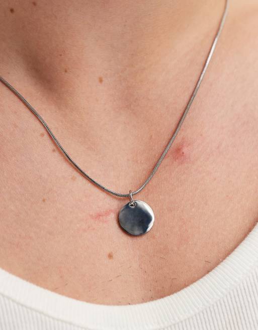 ASOS DESIGN waterproof stainless steel necklace with round pendant in silver tone, 4 of 4