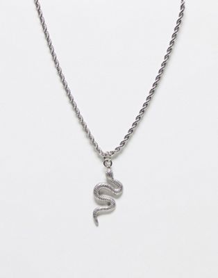 ASOS DESIGN waterproof stainless steel necklace with snake pendant in silver tone