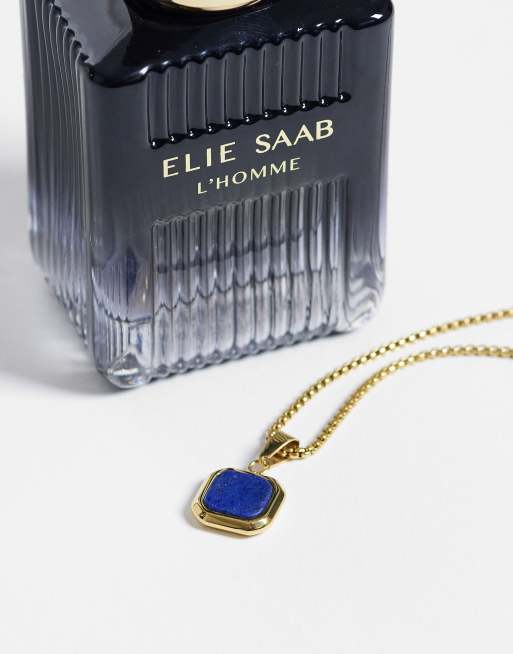 ASOS DESIGN waterproof stainless steel necklace with square lapis pendant in gold, 2 of 4